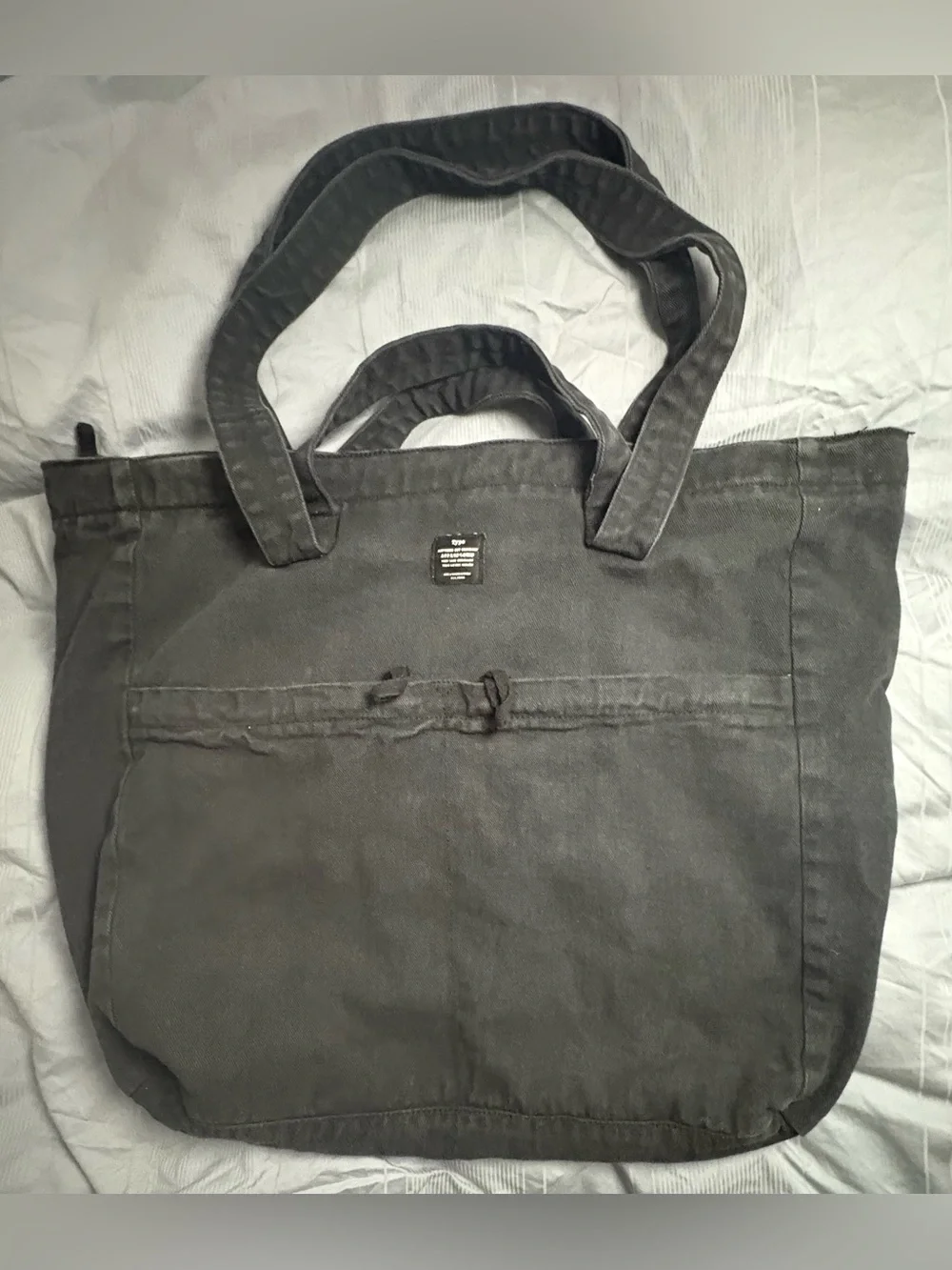 Cotton On Typo Wellness Tote Shoulder Bag Large Black Denim Zipper Pockets NICE